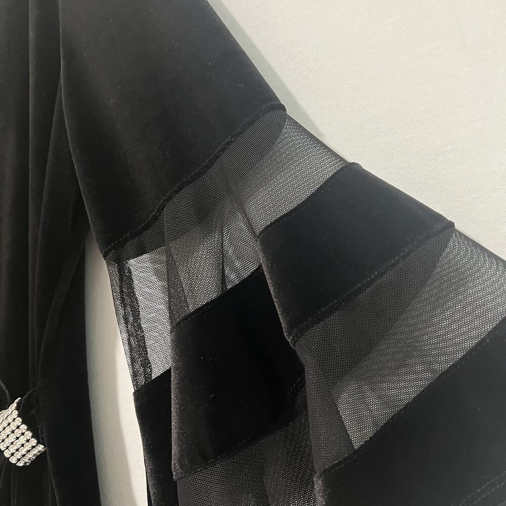 R&M Richards Black Formal Dress 14 Bell Sleeves Faux Wrap Rhinestones Evening - Picture 4 of 11